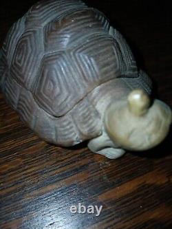 Vintage German Porcelain Bisque Naughty Lady In A Turtle Shell Lidded Trinket