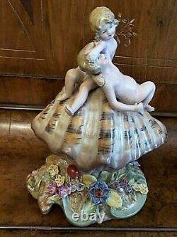 Vintage German Porcelain Cherubs Figurine On Giant Seashell