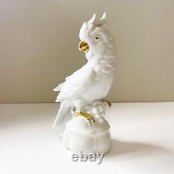 Vintage German Porcelain Cockatoo Thuringia White Ceramic Painted Gold