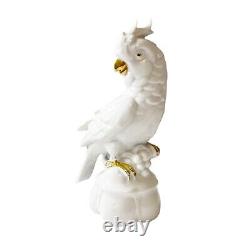 Vintage German Porcelain Cockatoo Thuringia White Ceramic Painted Gold