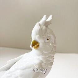 Vintage German Porcelain Cockatoo Thuringia White Ceramic Painted Gold