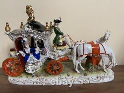 Vintage German Scheibe Alsbach Porcelain Horse Carriage Figural Group Marked