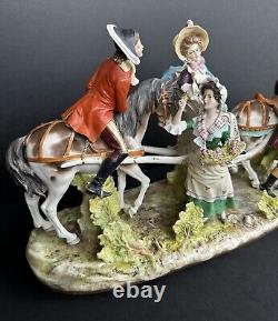 Vintage German Scheibe Alsbach Porcelain Horse Carriage Figural Group Marked-20C