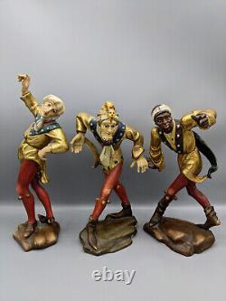 Vintage German Set of 3 Morris Dancers Jesters Wood Figurines Rare 8