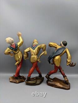 Vintage German Set of 3 Morris Dancers Jesters Wood Figurines Rare 8