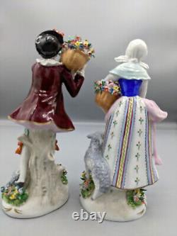 Vintage German Sitzendorf Porcelain Figurines Couple With Flower Baskets 7.5