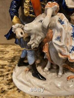 Vintage German Unterweissbach Dresden Figurine Statue Couple & Goat Man Woman