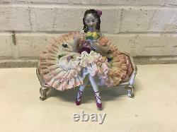 Vintage German Volkstedt Porcelain Lace Figurine Ballerina Dancer with Flowers