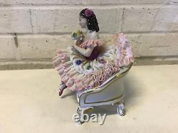 Vintage German Volkstedt Porcelain Lace Figurine Ballerina Dancer with Flowers