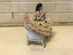 Vintage German Volkstedt Porcelain Lace Figurine Ballerina Dancer with Flowers