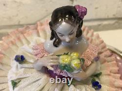 Vintage German Volkstedt Porcelain Lace Figurine Ballerina Dancer with Flowers