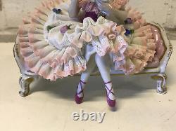 Vintage German Volkstedt Porcelain Lace Figurine Ballerina Dancer with Flowers