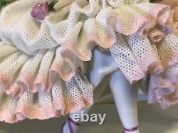 Vintage German Volkstedt Porcelain Lace Figurine Ballerina Dancer with Flowers