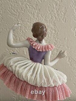 Vintage German Volkstedt Porcelain Lace Figurine Ballerina Woman Girl