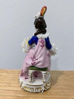 Vintage German Volkstedt Porcelain Lace Figurine Woman Playing Harp