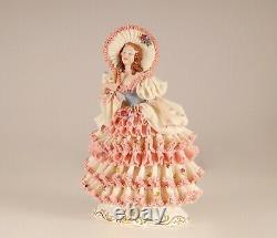 Vintage German porcelain lace figurine dancer ballerina Dresden Volkstedt marked