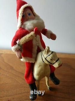 Vintage German stick leg horse + clay faced Santa