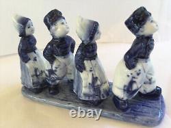 Vintage Germany Delft Cobalt Blue Dutch 2 Boys & 2 Girls On One Figurine