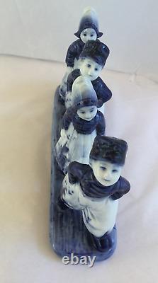 Vintage Germany Delft Cobalt Blue Dutch 2 Boys & 2 Girls On One Figurine