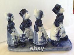 Vintage Germany Delft Cobalt Blue Dutch 2 Boys & 2 Girls On One Figurine