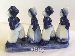 Vintage Germany Delft Cobalt Blue Dutch 2 Boys & 2 Girls On One Figurine