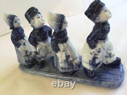 Vintage Germany Delft Cobalt Blue Dutch 2 Boys & 2 Girls On One Figurine