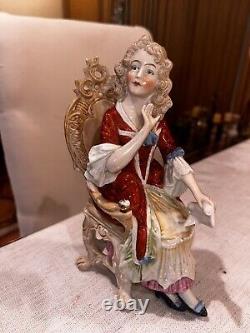 Vintage Germany Figurine porceline Woman Sitting On Chair 11980 Mint