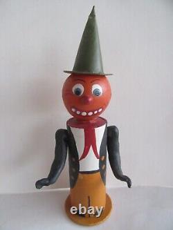 Vintage Germany Halloween Pumpkin Man with Hat & Arms Paper Mache Candy Container