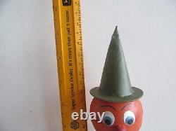 Vintage Germany Halloween Pumpkin Man with Hat & Arms Paper Mache Candy Container