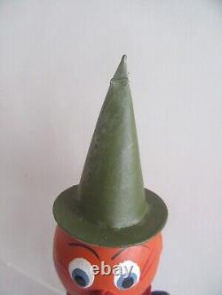 Vintage Germany Halloween Pumpkin Man with Hat & Arms Paper Mache Candy Container