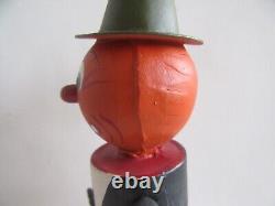 Vintage Germany Halloween Pumpkin Man with Hat & Arms Paper Mache Candy Container