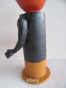 Vintage Germany Halloween Pumpkin Man with Hat & Arms Paper Mache Candy Container