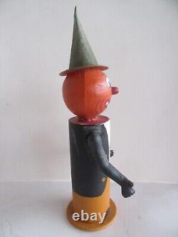 Vintage Germany Halloween Pumpkin Man with Hat & Arms Paper Mache Candy Container