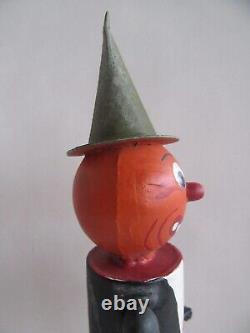 Vintage Germany Halloween Pumpkin Man with Hat & Arms Paper Mache Candy Container