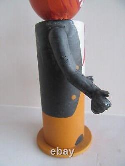 Vintage Germany Halloween Pumpkin Man with Hat & Arms Paper Mache Candy Container