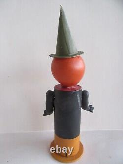 Vintage Germany Halloween Pumpkin Man with Hat & Arms Paper Mache Candy Container