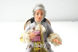 Vintage Germany Lace Miniature 2 Seated Figurines, Man & Women