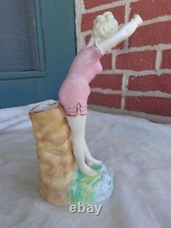 Vintage Germany Lady Diving Bathing Beauty Bisque Figurine Old Estate