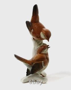 Vintage Germany Porcelain A Pair of Wrens on a Branch Hand Painted Karl Ens