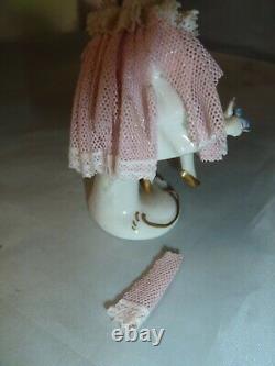 Vintage Germany Porcelain Dresden Lace Woman Ballerina in Pink Figurine