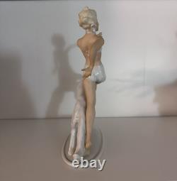 Vintage Germany Porcelain Figurine Woman With A Greyhound 1960s Schaubach-Kunst