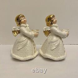 Vintage Goebel by Frobek 42 329 22 White and Gold Angel Candleholders (2) Rare