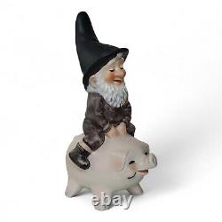 Vintage Goebel's Co-Boy Porcelain Gnome Chuck Riding Lucky Pig W. Germany 1986