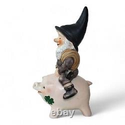 Vintage Goebel's Co-Boy Porcelain Gnome Chuck Riding Lucky Pig W. Germany 1986