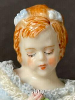 Vintage Irish Dresden Lace Porcelain Figurine Girl Reading a Book Marked MZ