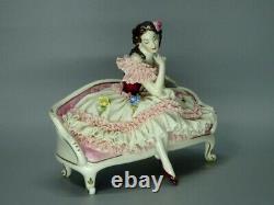 Vintage Lace Dreamer Lady Porcelain Figurine Volkstedt Germany Art Decor 1955