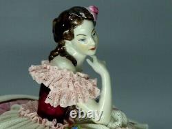 Vintage Lace Dreamer Lady Porcelain Figurine Volkstedt Germany Art Decor 1955