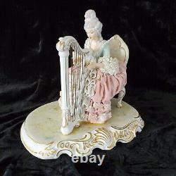 Vintage Large Dresden Porcelain Lace Figurine Harp Germany Stunning