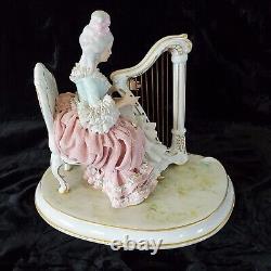 Vintage Large Dresden Porcelain Lace Figurine Harp Germany Stunning