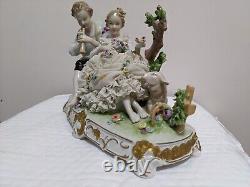 Vintage Large Unterweissbach German Dresden Porcelain Young Couple Lace Figurine